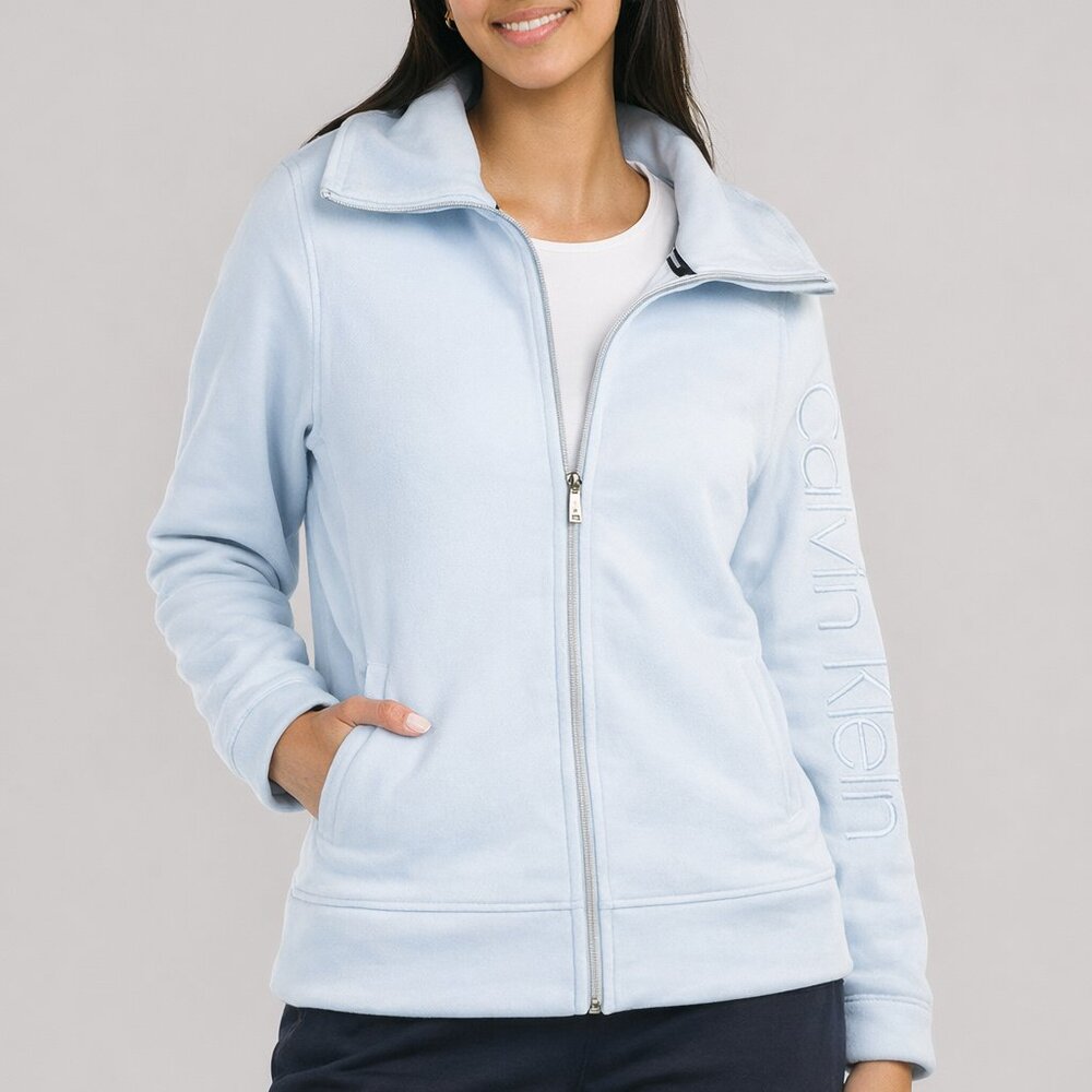 Calvin Klein Logo Mock Neck Jacket Satin Stitch Color Spray Size XS